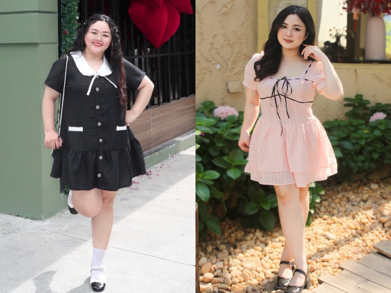 cách phối đồ với đầm babydoll màu đen hoặc hồng
