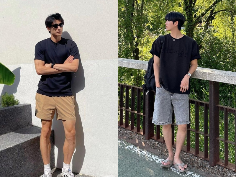 Style đi biển với áo thun oversize và quần đùi