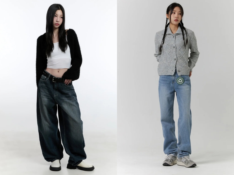 phối áo len cardigan và quần jeans