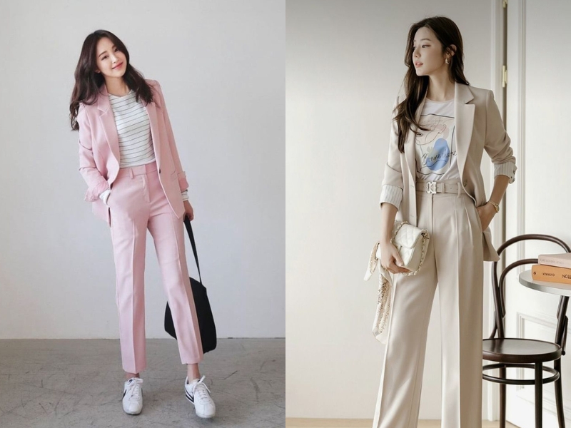 phối đồ với áo vest, quần tây và áo thun
