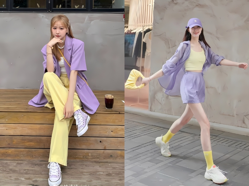 Phối đồ với màu tím pastel với màu vàng pastel