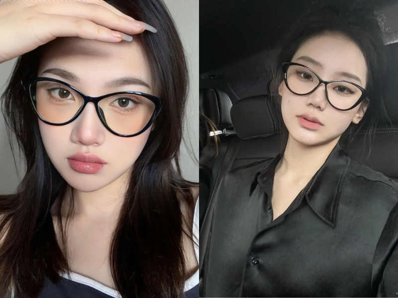 Nữ mặt trái xoan đeo kính gọng mắt mèo