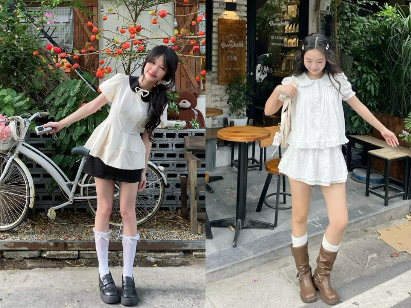 Chân váy chữ A phối cùng áo babydoll