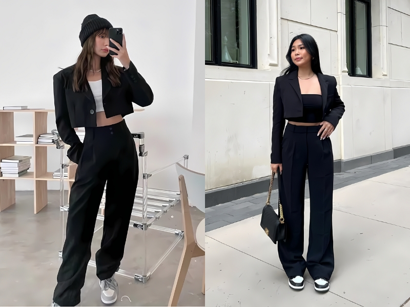 Cách phối áo blazer đen nữ với áo croptop
