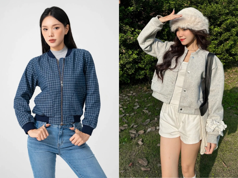 Phối đồ với áo bomber nữ cùng quần jean hoặc quần short