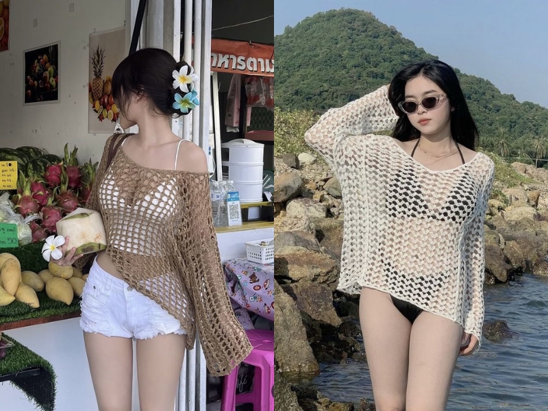 Áo lưới phối cùng bikini