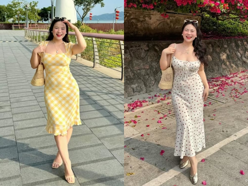 Phối đồ cho nữ mập với đầm thắt eo