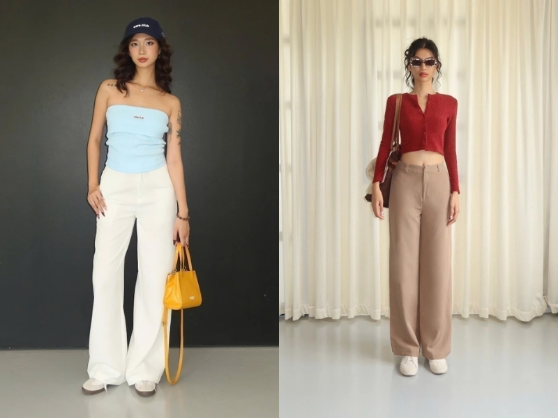 Phối đồ với quần ống suông nữ cùng áo thun