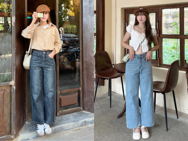 phối đồ với quần jean ống đứng nữ
