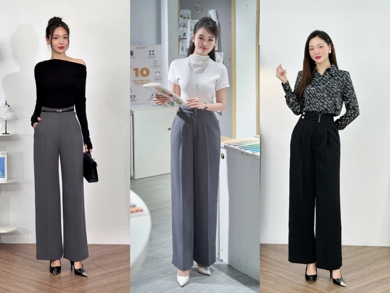 Phối đồ với quần ống suông nữ với áo thun, áo sơ mi