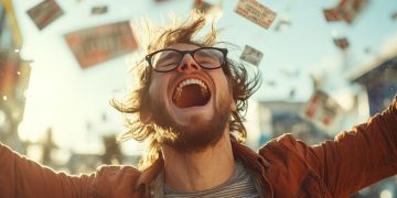 người đàn ông vui vì trúng số