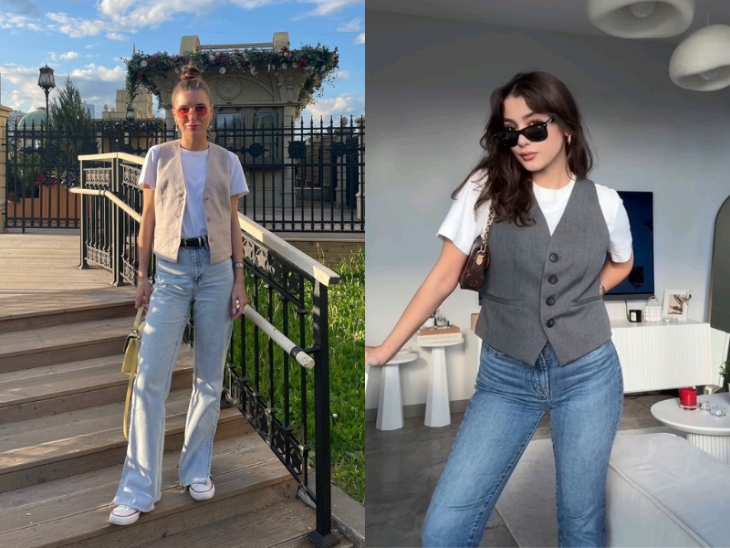Phối áo vest nữ với quần jean