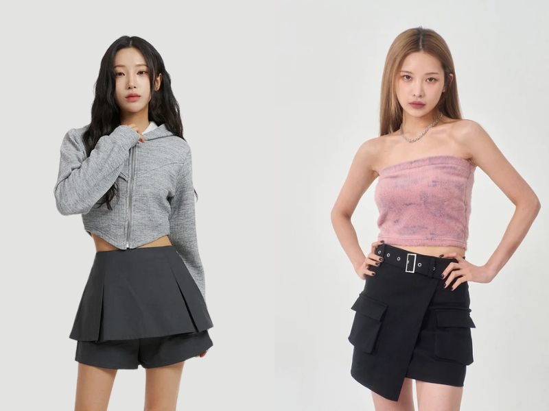 Outfit với quần giả váy dáng ngắn