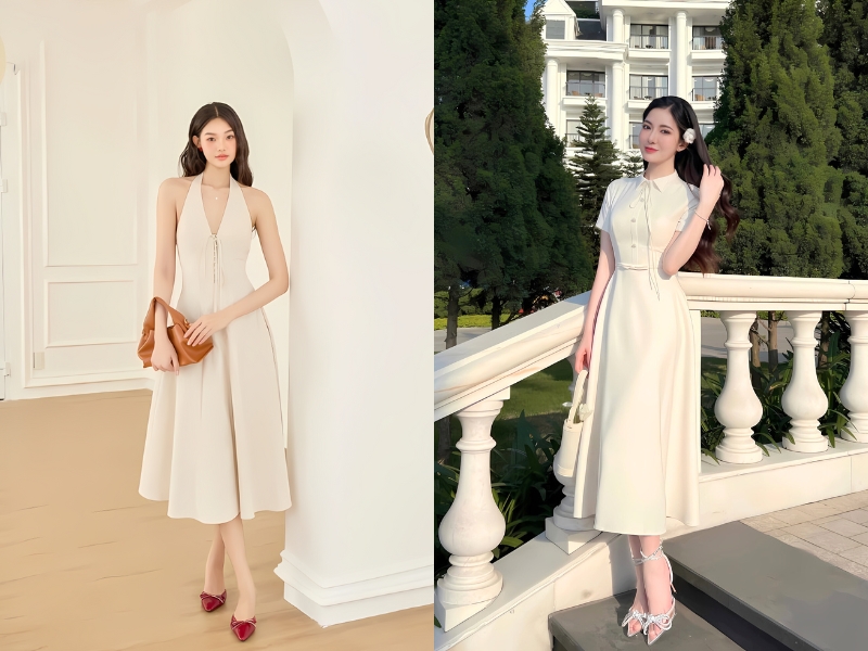 Váy dài họa tiết nhẹ nhàng style Hàn quốc