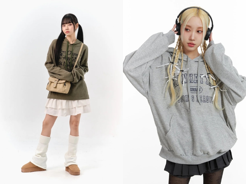 Chân váy xếp ly với áo hoodie