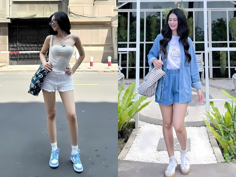 Phối giày bata với quần short nữ