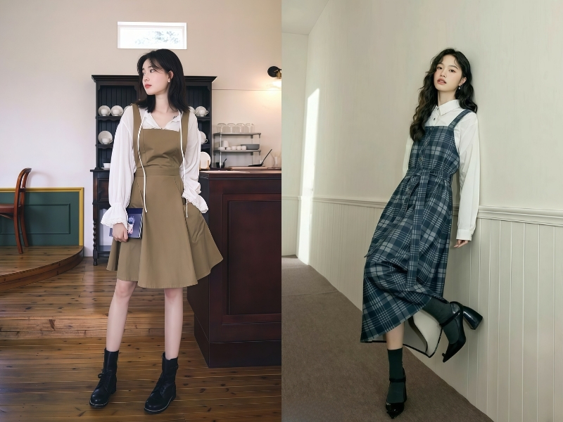 Váy yếm là cách phối đồ theo phong cách vintage nữ