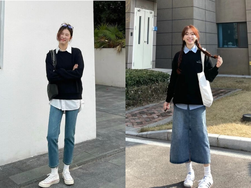 Phối áo sweater với áo sơ mi