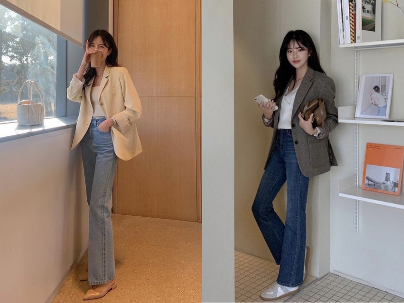 Outfit áo vest và quần jean