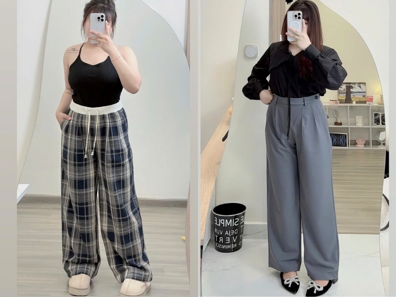 Phối đồ với quần ống rộng cho nữ béo
