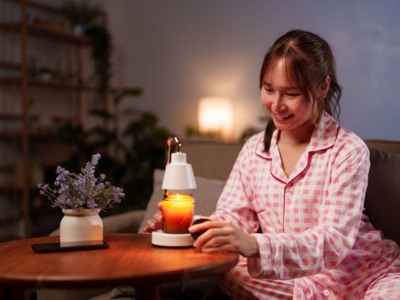 cô gái đốt nến thơm trước khi ngủ