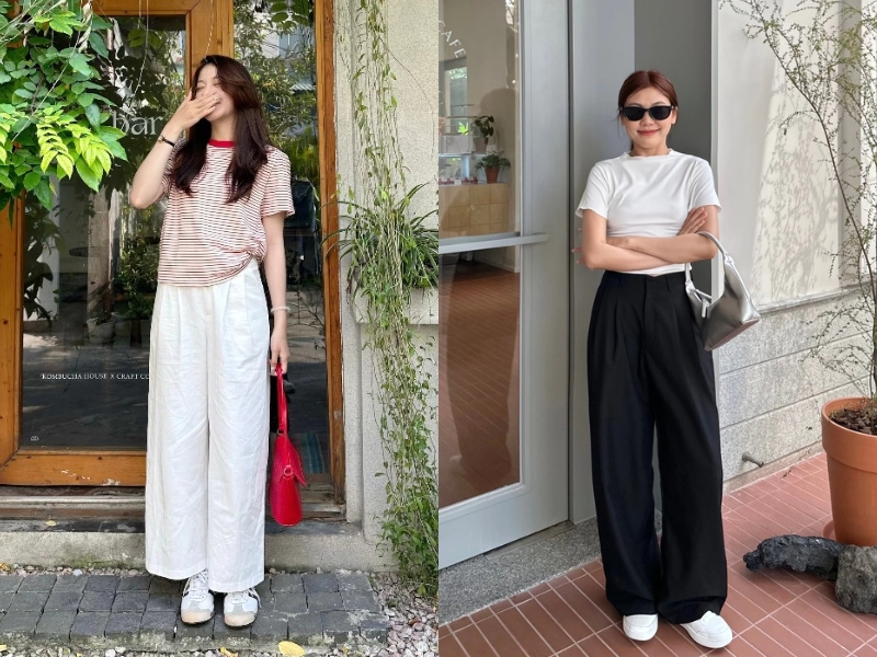 Phối đồ với quần ống rộng cho người dáng quả lê