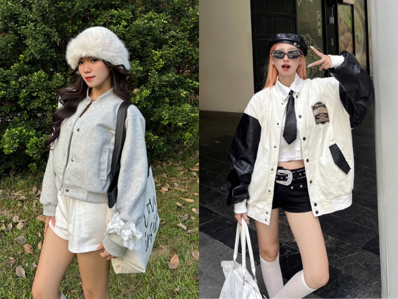Phối đồ với áo bomber nữ cùng quần short
