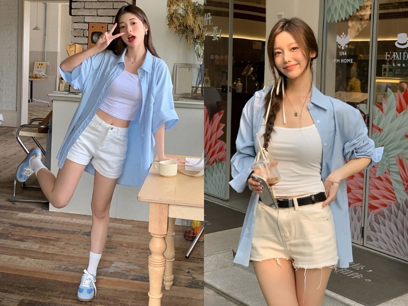 phối áo sơ mi với quần short