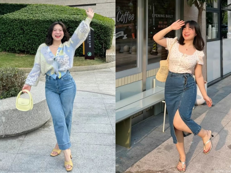 phối đồ cho nữ mập với áo tay phồng