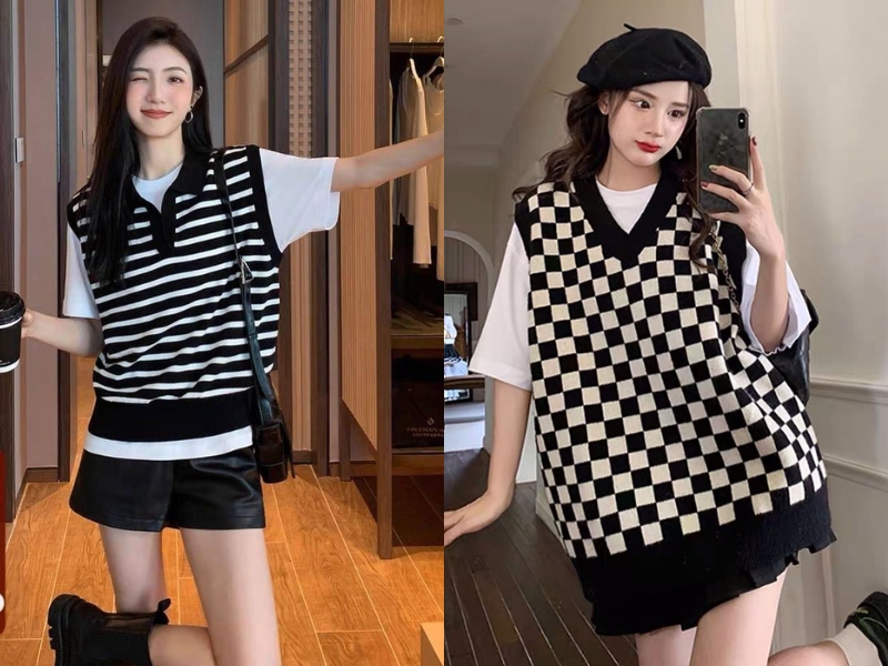 phối áo len gile với áo thun