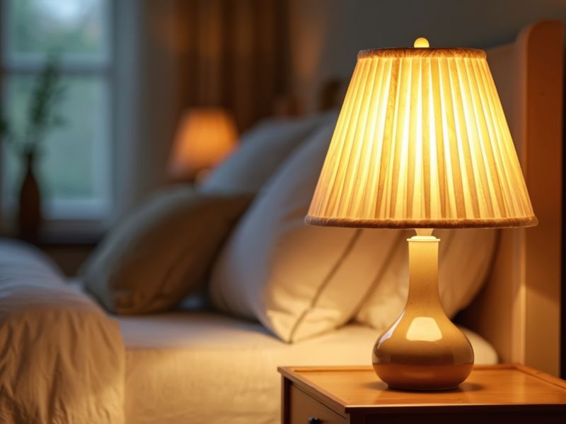 đèn vàng trên kệ đầu giường