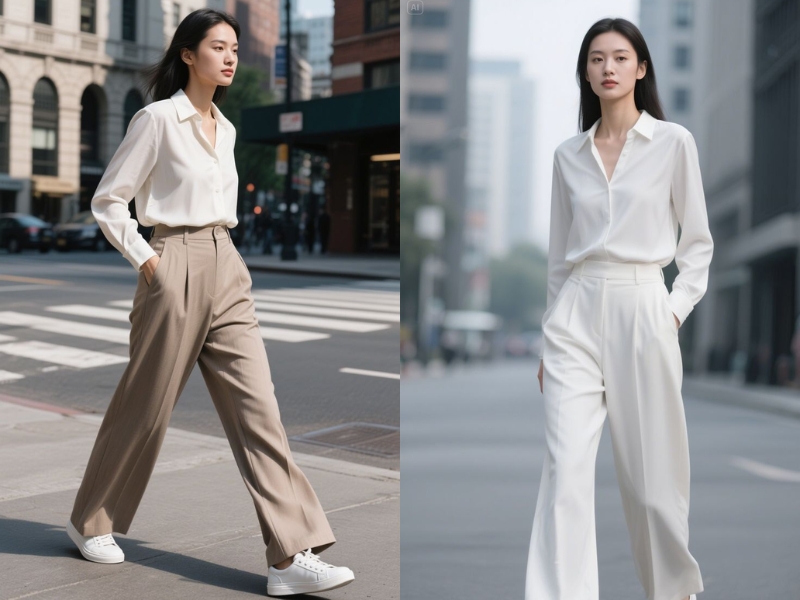 Combo áo sơ mi form rộng và quần tây ống rộng