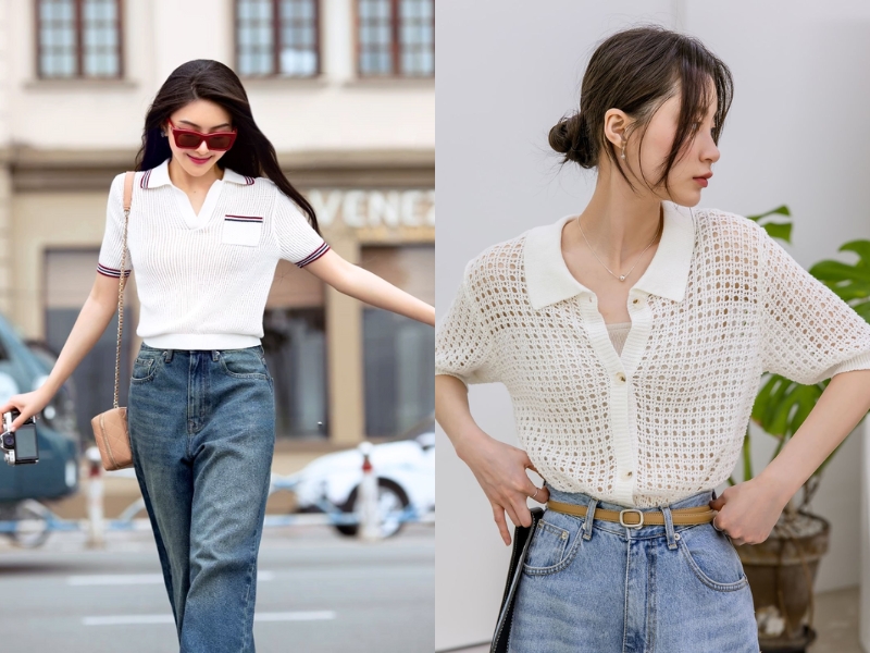 phối đồ với áo polo nữ cùng quần jean