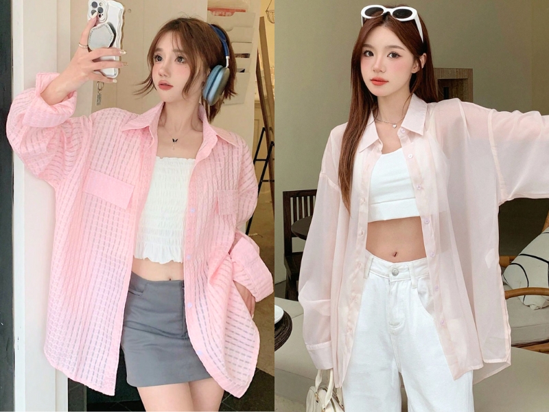 Sơ mi khoác ngoài kết hợp croptop cá tính