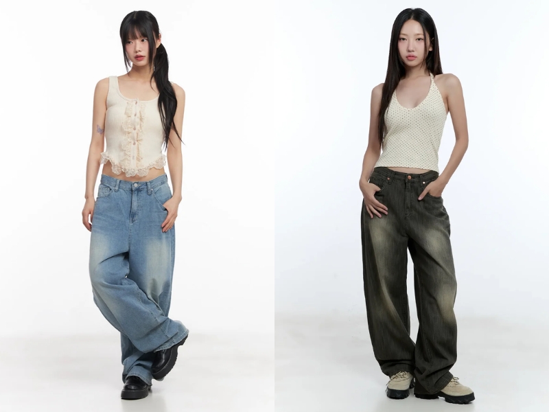 Quần ống rộng phối cùng giày oxford 