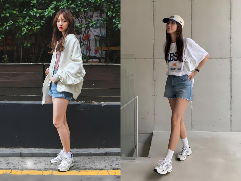 Phối áo croptop hoặc áo thun với quần short và giày sneaker