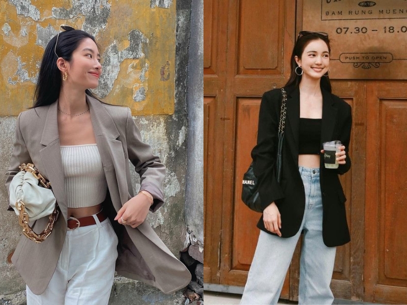 Croptop sát nách mix cùng blazer