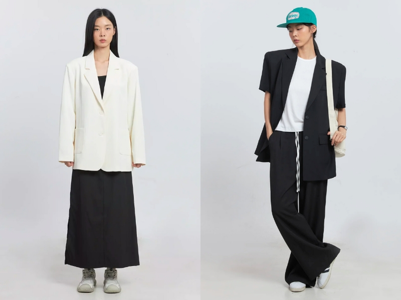 Áo blazer nữ phối đồ cùng giày thể thao