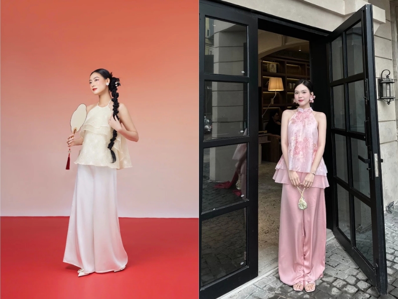 Phối đồ cho người gầy với Áo yếm và quần ống rộng