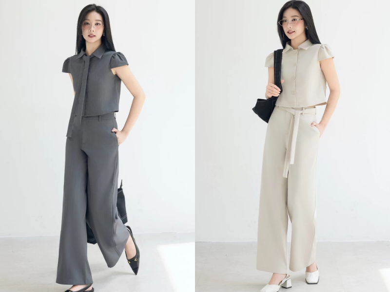 Phối đồ với quần tây ống rộng nữ