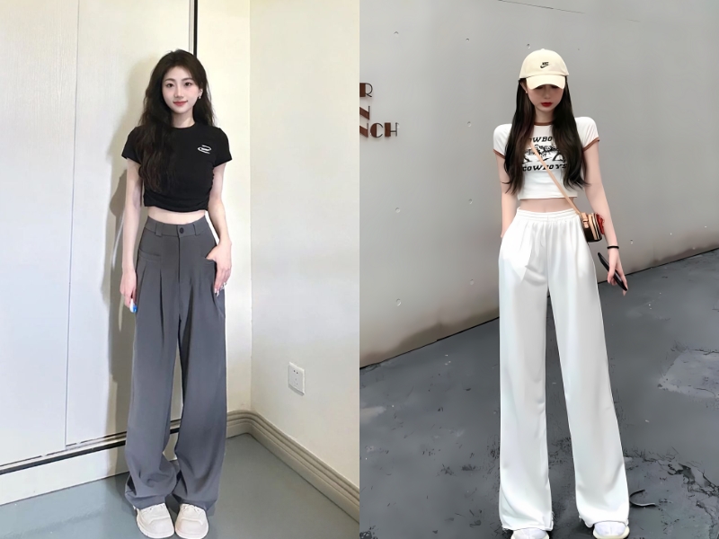 Phối áo croptop với quần ống rộng