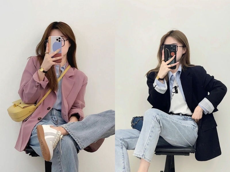 Áo blazer, quần jean và sơ mi 