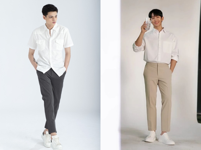 Áo sơ mi và quần kaki sáng màu nam