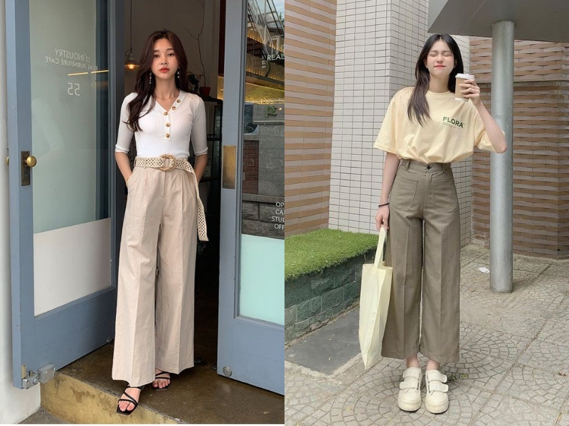 Phối áo trắng cùng quần màu be