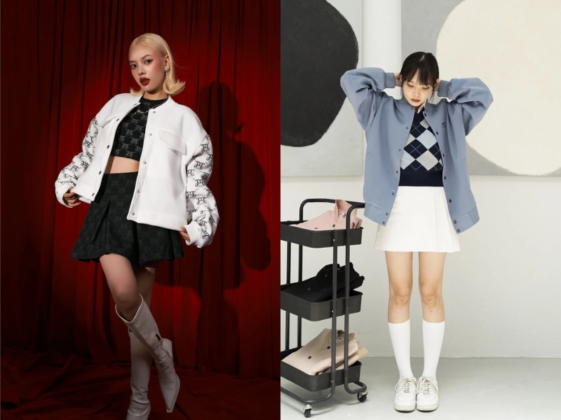 Phối đồ với áo bomber nữ cùng với chân váy ngắn