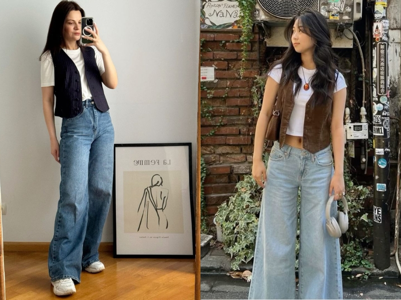 Cách phối áo vest nữ với quần jean