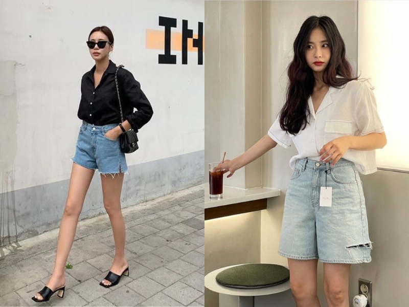 phối đồ với áo sơ mi form rộng và quần short