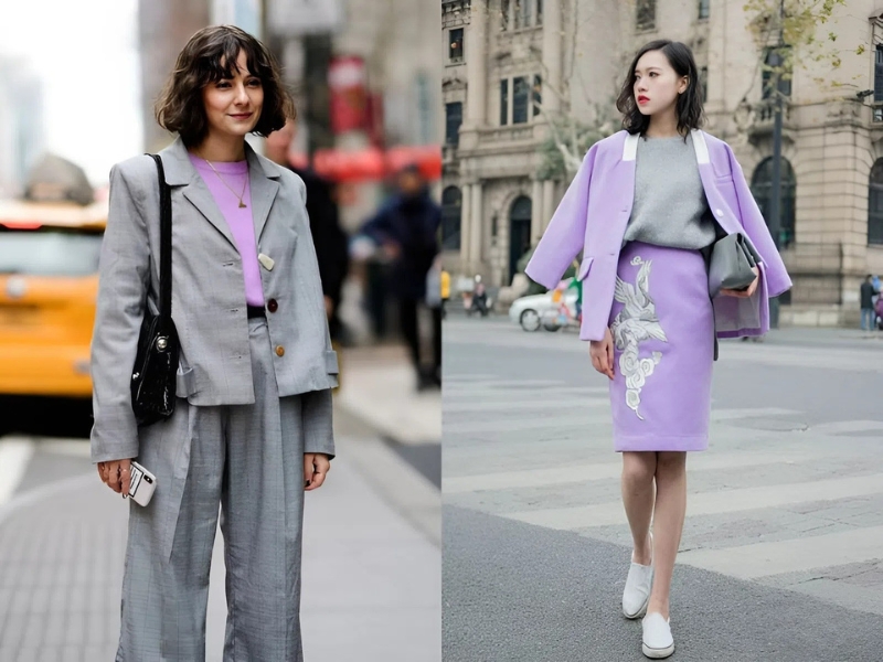 set đồ màu xám phối cùng màu tím