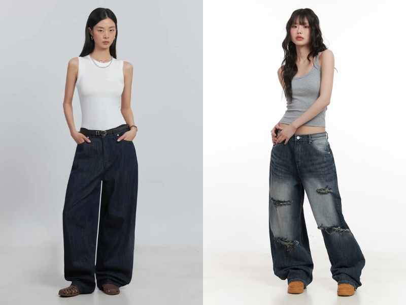 Cách mix áo tank top nữ với quần ống rộng