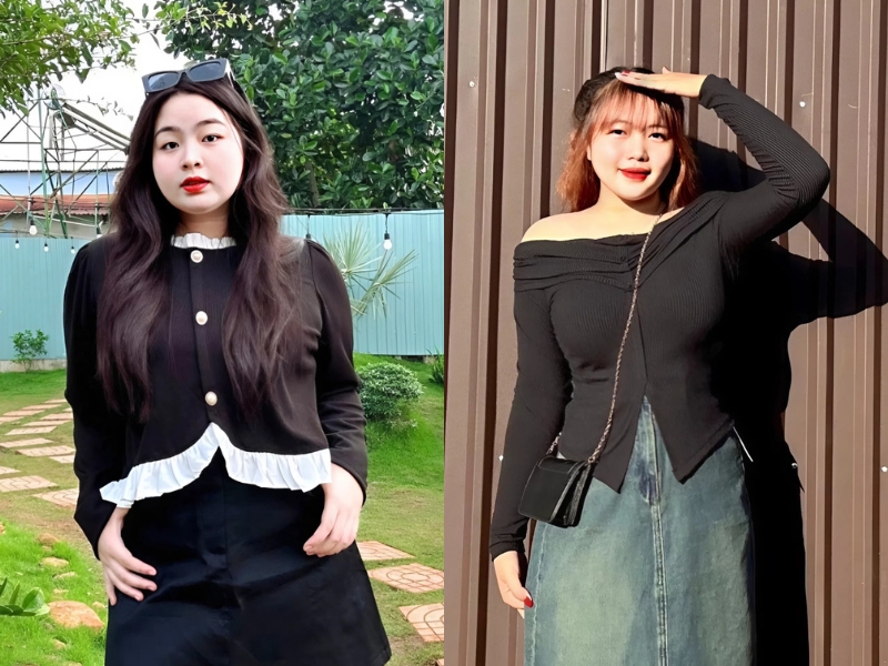 Oufit áo đen cho nữ mũm mĩm đi học cấp 2